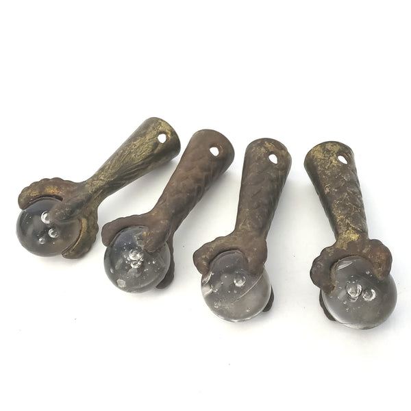 Antique Iron Claw and Glass Ball Foot Terminals Collection of 4