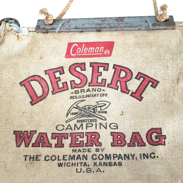 Vintage Coleman Canvas Desert Water Bag with Original Rope and Spout