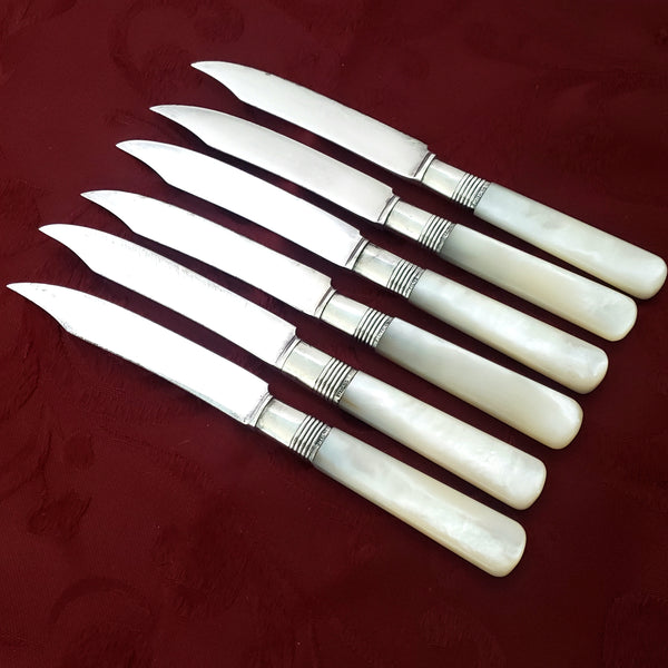 Antique Fruit Knives Mother of Pearl Handles Sterling Ferrule by GORHAM