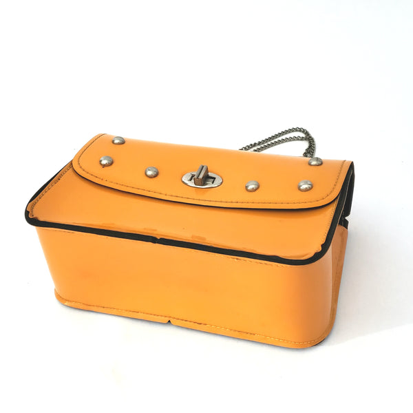 Mid Century Mod Orange Vinyl Fashion Purse Chain Handle 1960s