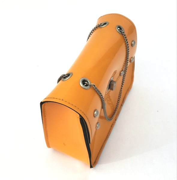 Mid Century Mod Orange Vinyl Fashion Purse Chain Handle 1960s