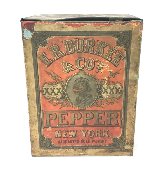 Antique General Store Spice PEPPER Tin Canister Advertising by E.R. DURKEE New York