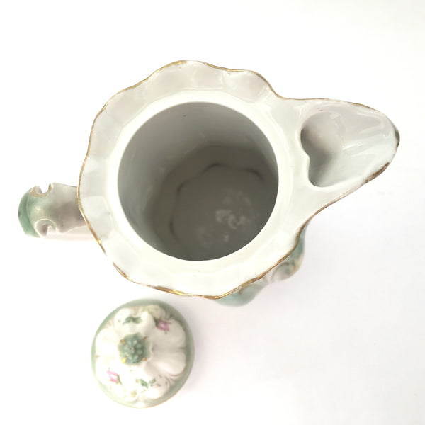Antique Porcelain Chocolate Pot by MZ Austria Pink Roses Satin Finish