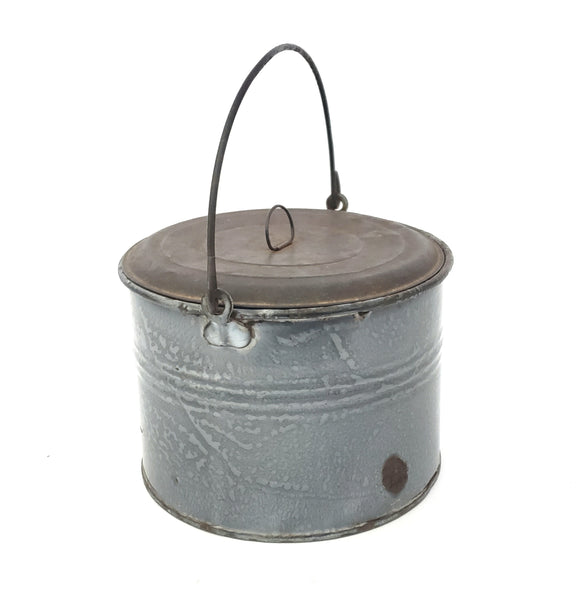 Antique Country Farmhouse Enamel Berry Bucket Lid and Bail Handle