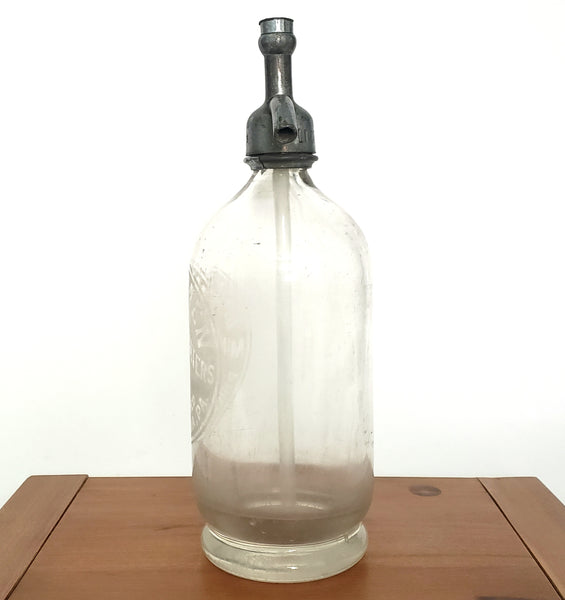 Vintage Clear Siphon Seltzer Bottle L. CLEIMEN Mineral Waters Philadelphia PA