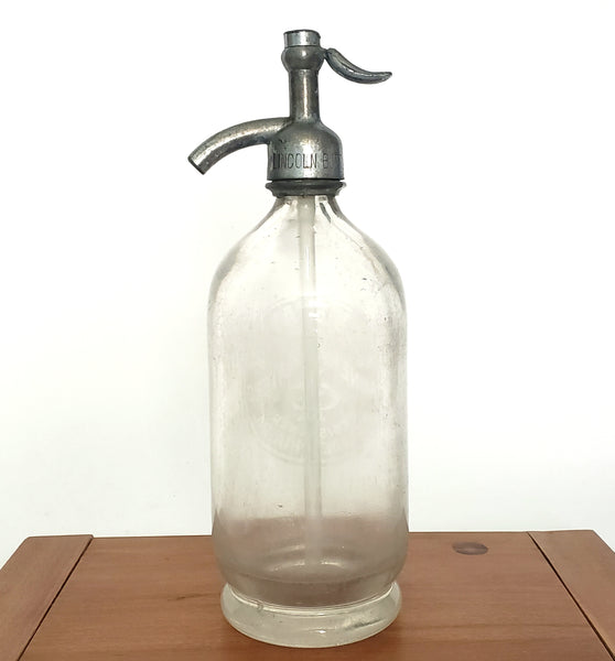 Vintage Clear Siphon Seltzer Bottle L. CLEIMEN Mineral Waters Philadelphia PA