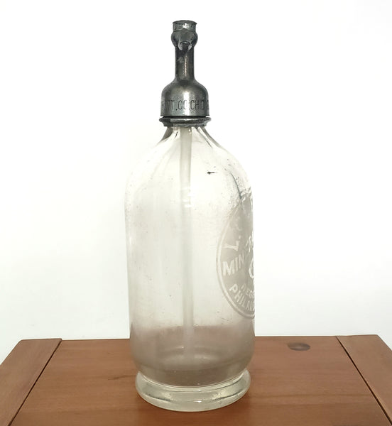 Vintage Clear Siphon Seltzer Bottle L. CLEIMEN Mineral Waters Philadelphia PA