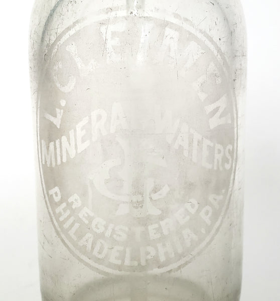 Vintage Clear Siphon Seltzer Bottle L. CLEIMEN Mineral Waters Philadelphia PA