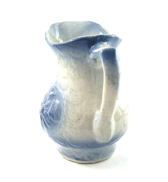 Antique Blue and White Salt Glazed Stoneware Pitcher - Ewer 7"