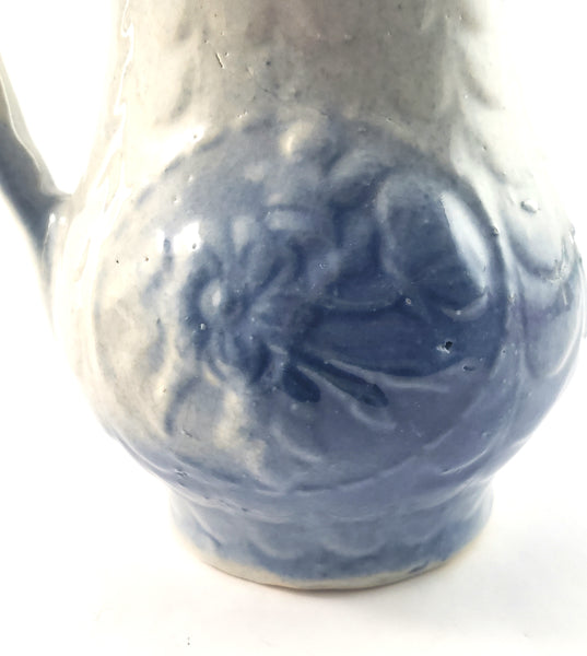 Antique Blue and White Salt Glazed Stoneware Pitcher - Ewer 7"