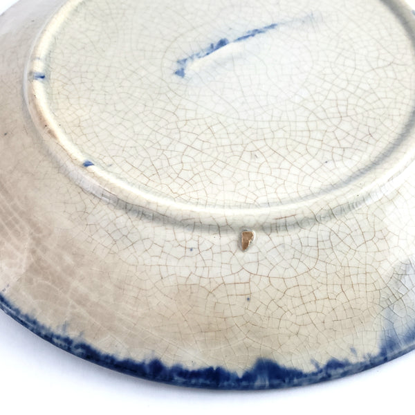 Primitive 19th Century Blue and White Round Spongeware Plate 9"