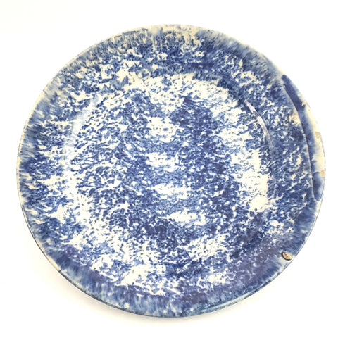 Primitive 19th Century Blue and White Round Spongeware Plate 9"