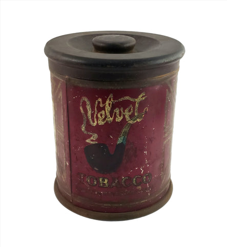 Antique Velvet Tobacco Tin Cylinder Early Smoke Logo by Liggett & Myers