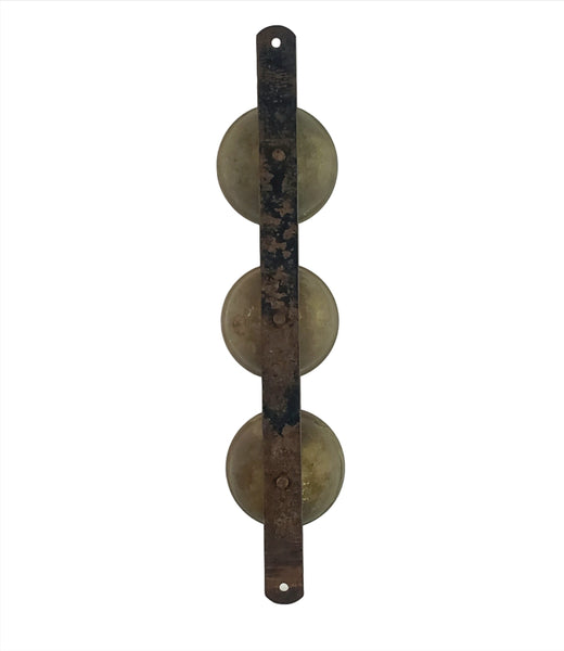 Vintage Brass Carriage Sleigh Bells Triple Clapper on Metal Strap