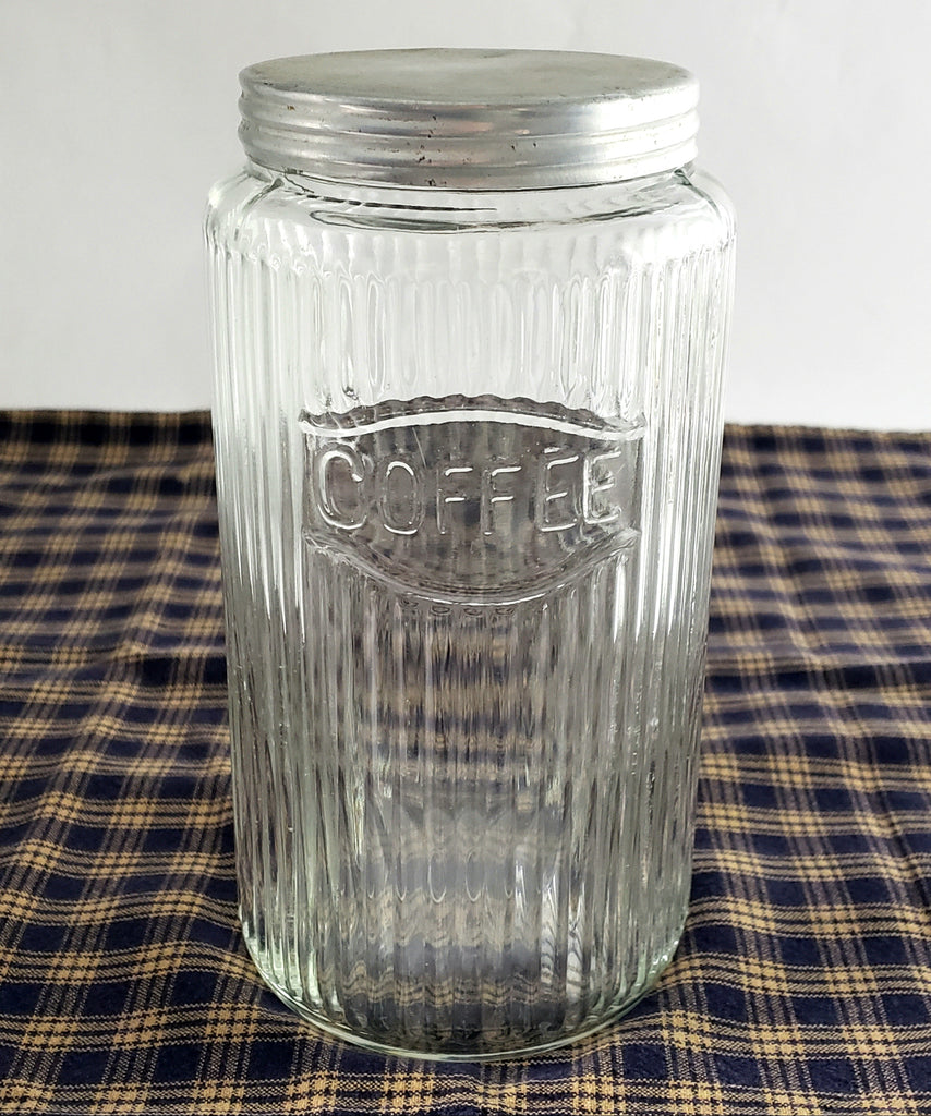 Antique Hoosier Style Cabinet Traditional Mission Glass Coffee Jar with Lid