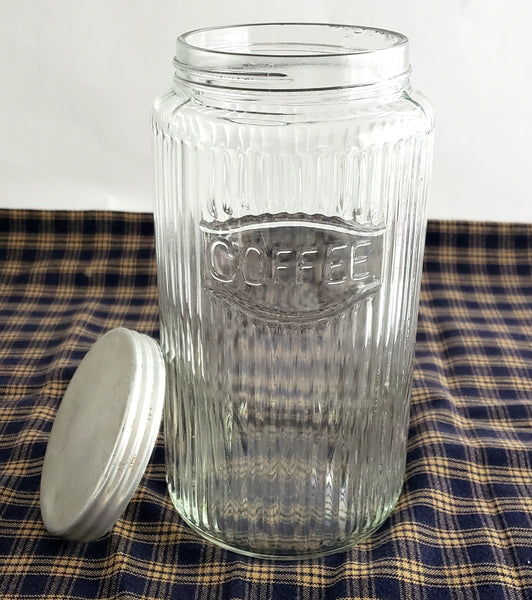 Antique Hoosier Style Cabinet Traditional Mission Glass Coffee Jar with Lid
