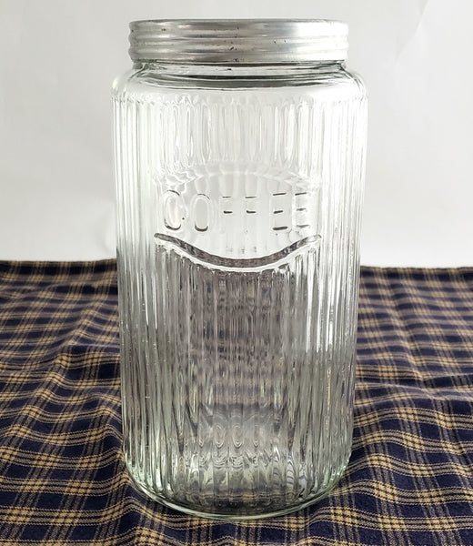 Antique Hoosier Style Cabinet Traditional Mission Glass Coffee Jar with Lid