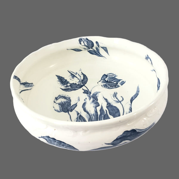 Antique Ceramic Wash Bowl Basin Blue Floral 13 1/2"
