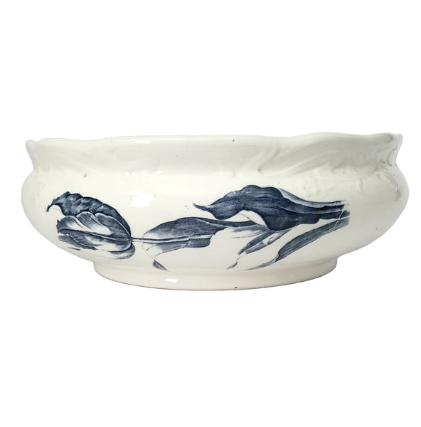Antique Ceramic Wash Bowl Basin Blue Floral 13 1/2"