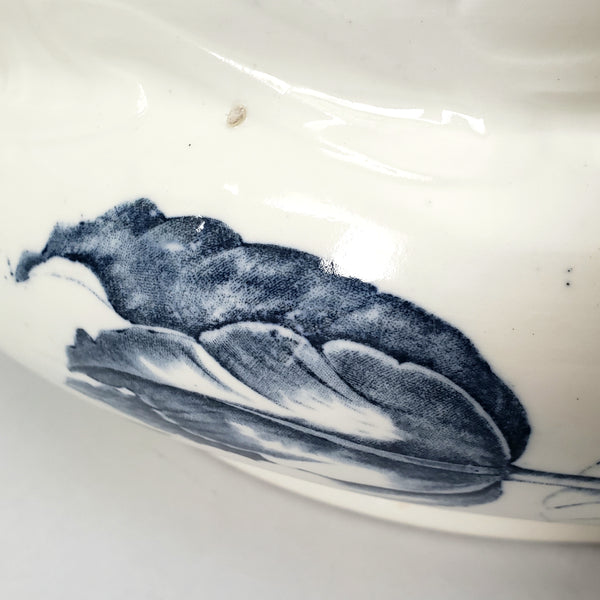 Antique Ceramic Wash Bowl Basin Blue Floral 13 1/2"