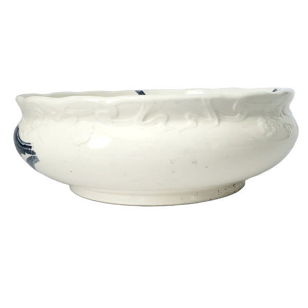 Antique Ceramic Wash Bowl Basin Blue Floral 13 1/2"