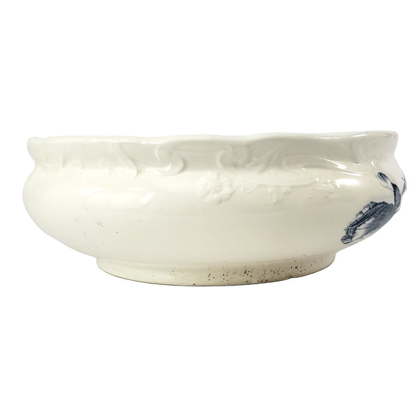 Antique Ceramic Wash Bowl Basin Blue Floral 13 1/2"