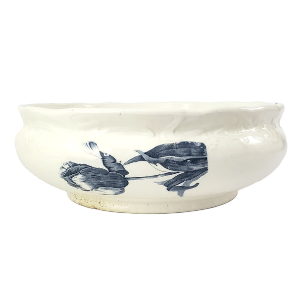 Antique Ceramic Wash Bowl Basin Blue Floral 13 1/2"