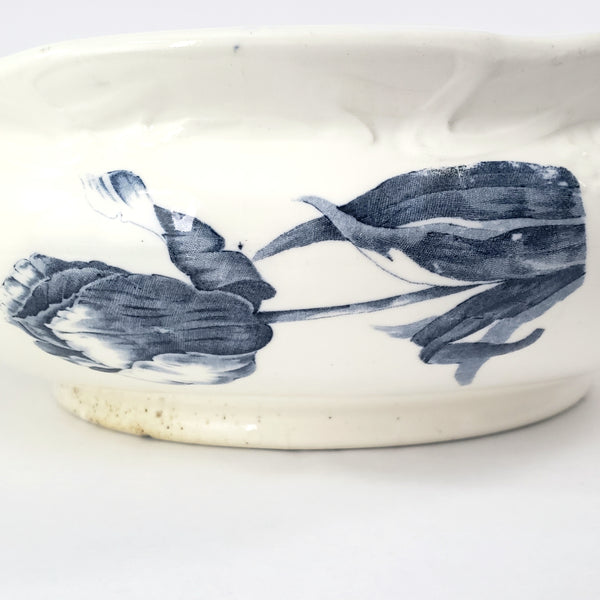 Antique Ceramic Wash Bowl Basin Blue Floral 13 1/2"