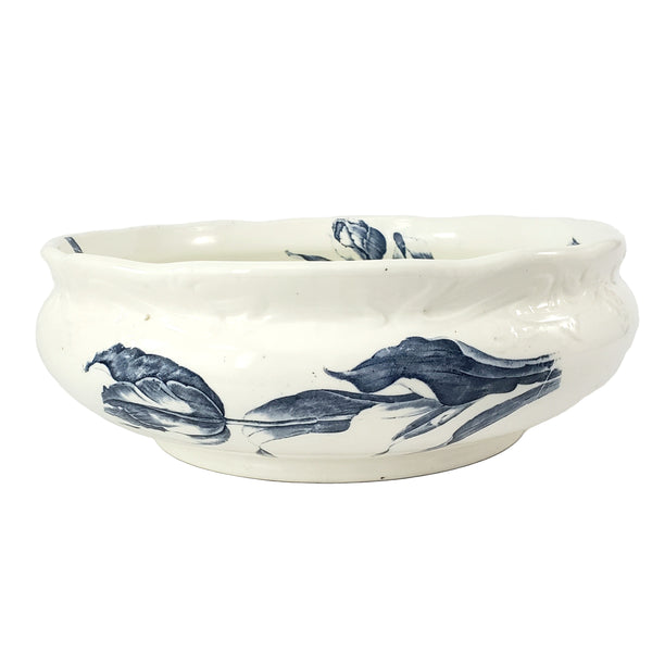 Antique Ceramic Wash Bowl Basin Blue Floral 13 1/2"