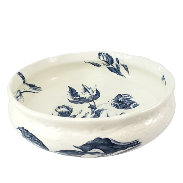 Antique Ceramic Wash Bowl Basin Blue Floral 13 1/2"