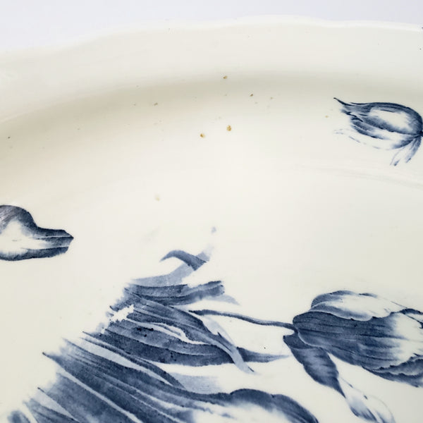 Antique Ceramic Wash Bowl Basin Blue Floral 13 1/2"