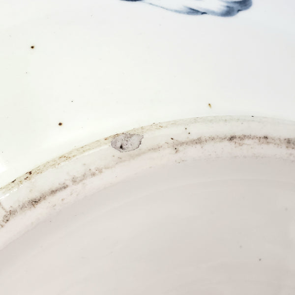 Antique Ceramic Wash Bowl Basin Blue Floral 13 1/2"