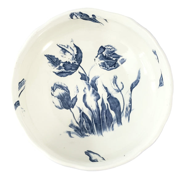 Antique Ceramic Wash Bowl Basin Blue Floral 13 1/2"