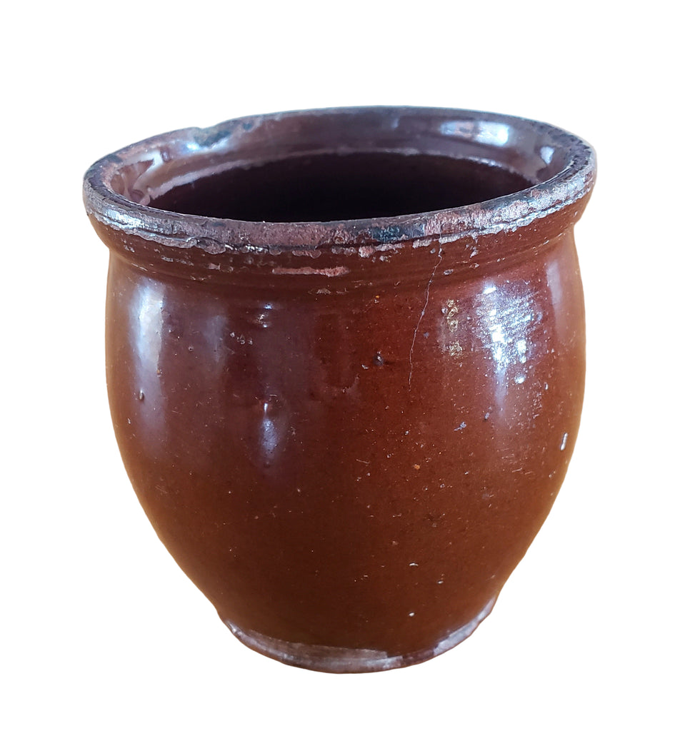 Antique Glazed Redware Apple Butter Preserve Crock 4 1/4" Pennsylvania