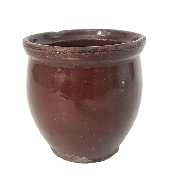 Antique Glazed Redware Apple Butter Preserve Crock 4 1/4" Pennsylvania