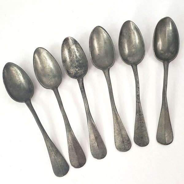 Old Antique Pewter Tablespoons Collection of 6