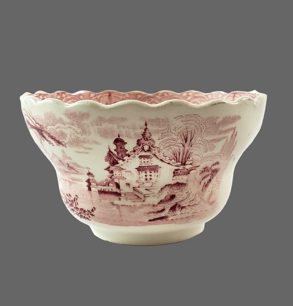 Antique Open Sugar Bowl ROSELLE Red Transferware by J. Meir & Son England