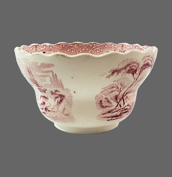 Antique Open Sugar Bowl ROSELLE Red Transferware by J. Meir & Son England