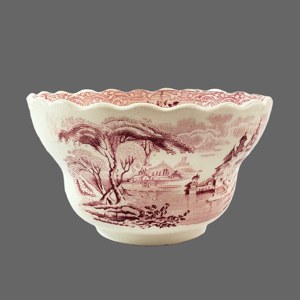 Antique Open Sugar Bowl ROSELLE Red Transferware by J. Meir & Son England