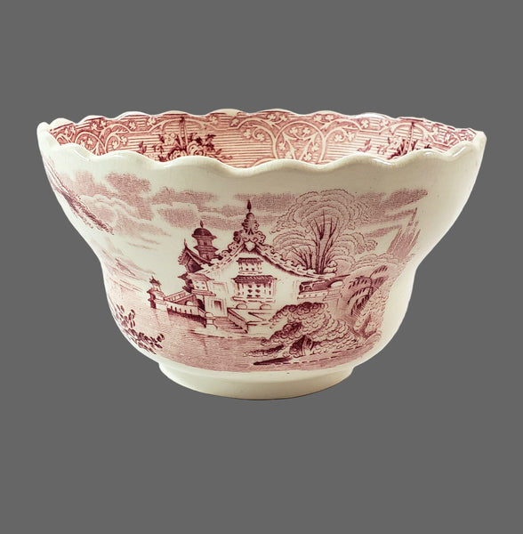 Antique Open Sugar Bowl ROSELLE Red Transferware by J. Meir & Son England