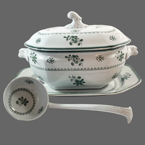 Copeland Spode GLOUCESTER Green Oval Lidded Tureen Underplate & Ladle England