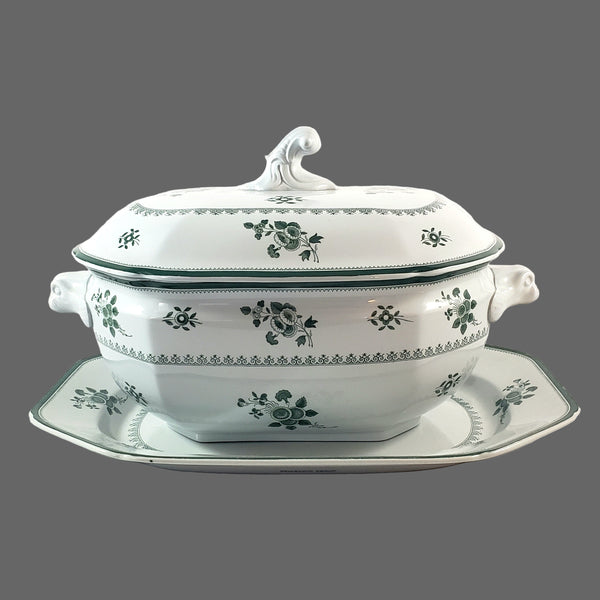 Copeland Spode GLOUCESTER Green Oval Lidded Soup Tureen Underplate & Ladle England