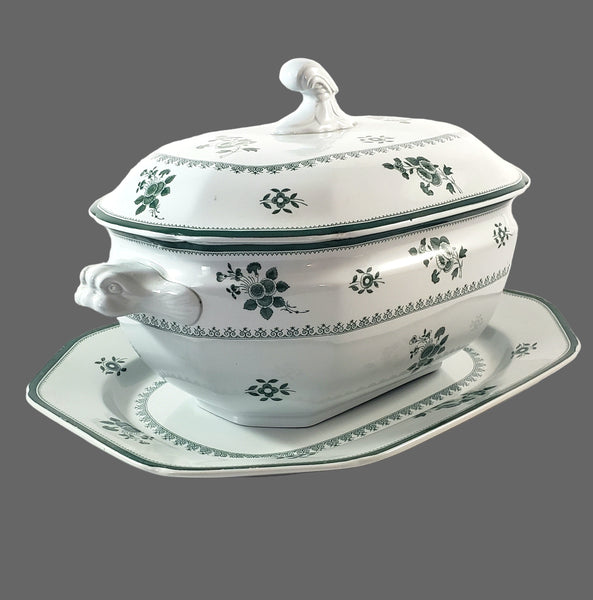 Copeland Spode GLOUCESTER Green Oval Lidded Soup Tureen Underplate & Ladle England