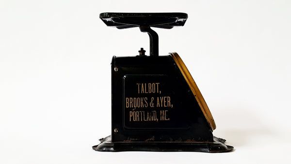 Antique Columbia Family Scale Pat. 1906 with Double-Sided Talbot, Brooks & Ayer Advertising