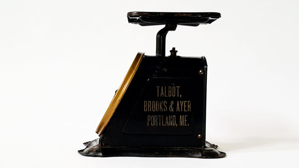 Antique Columbia Family Scale Pat. 1906 with Double-Sided Talbot, Brooks & Ayer Advertising