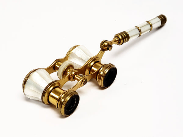 Antique IRIS PARIS Mother of Pearl and Brass Opera Glasses w/ Handle