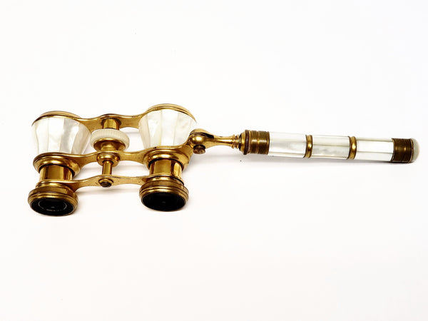 Antique IRIS PARIS Mother of Pearl and Brass Opera Glasses w/ Handle