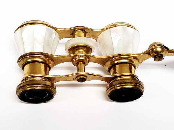 Antique IRIS PARIS Mother of Pearl and Brass Opera Glasses w/ Handle