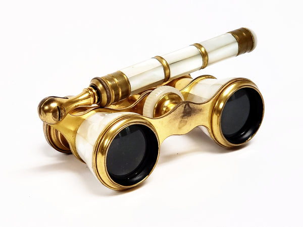 Antique IRIS PARIS Mother of Pearl and Brass Opera Glasses w/ Handle