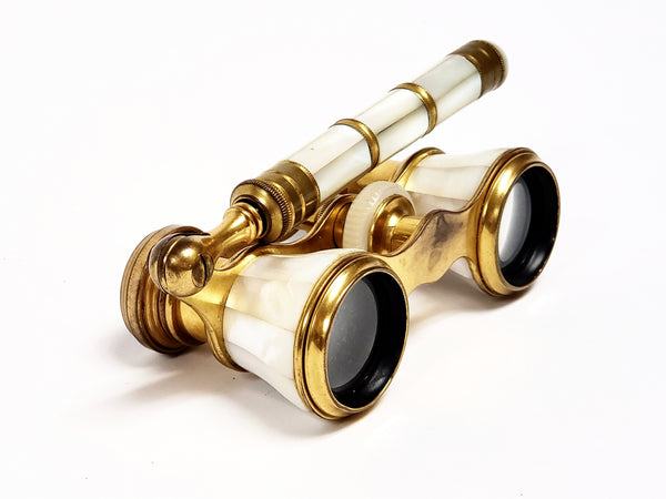 Antique IRIS PARIS Mother of Pearl and Brass Opera Glasses w/ Handle